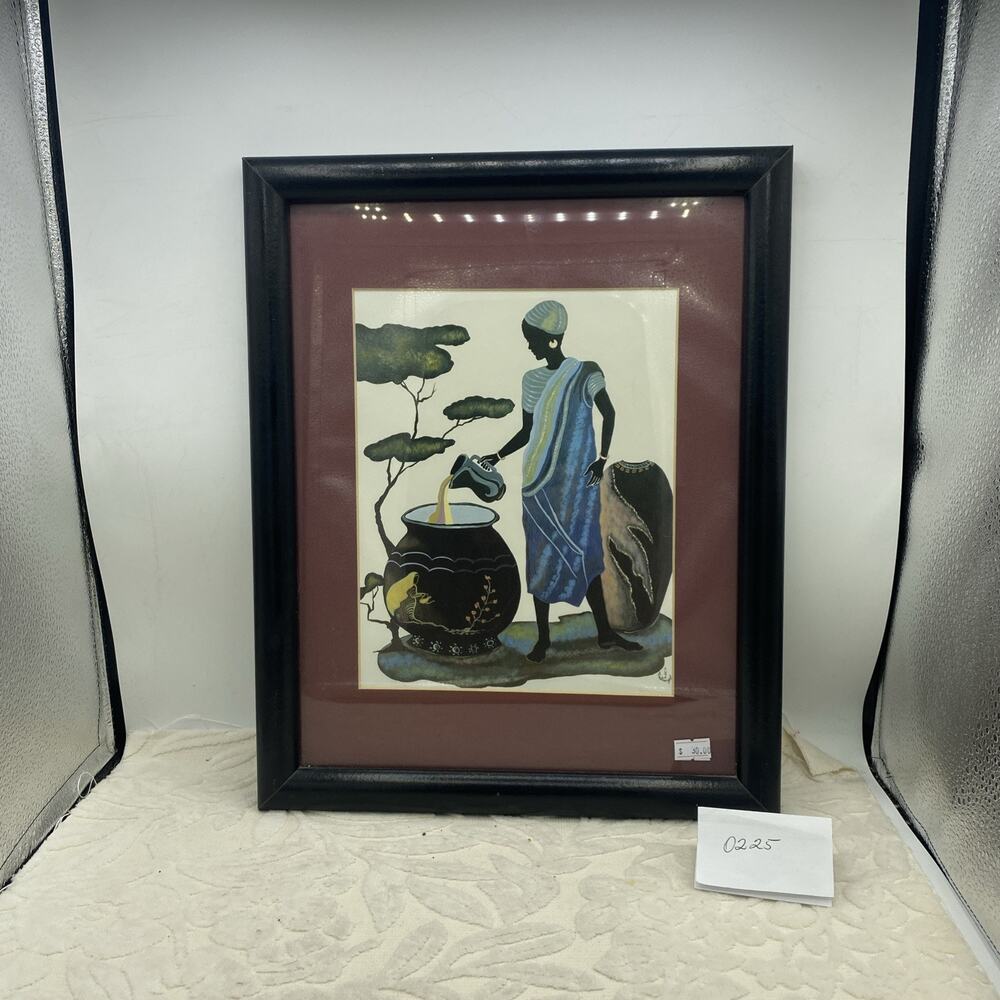 “African Art “Woman Pouring In Blue” By Judy Mastrangelo, Watercolor Print
